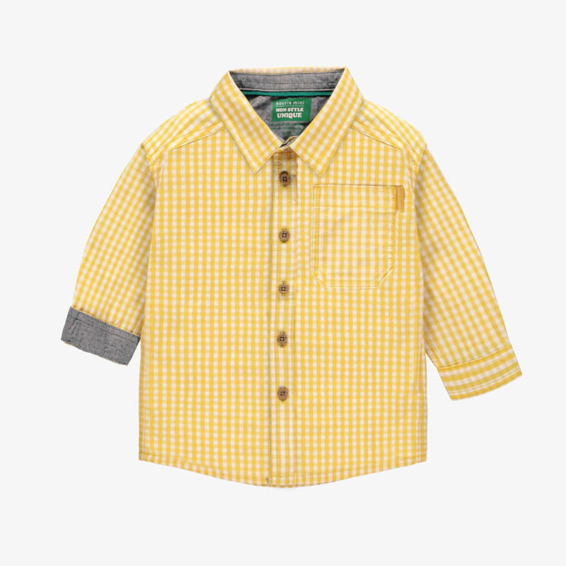 Yellow plaid long sleeves shirt in poplin, baby
