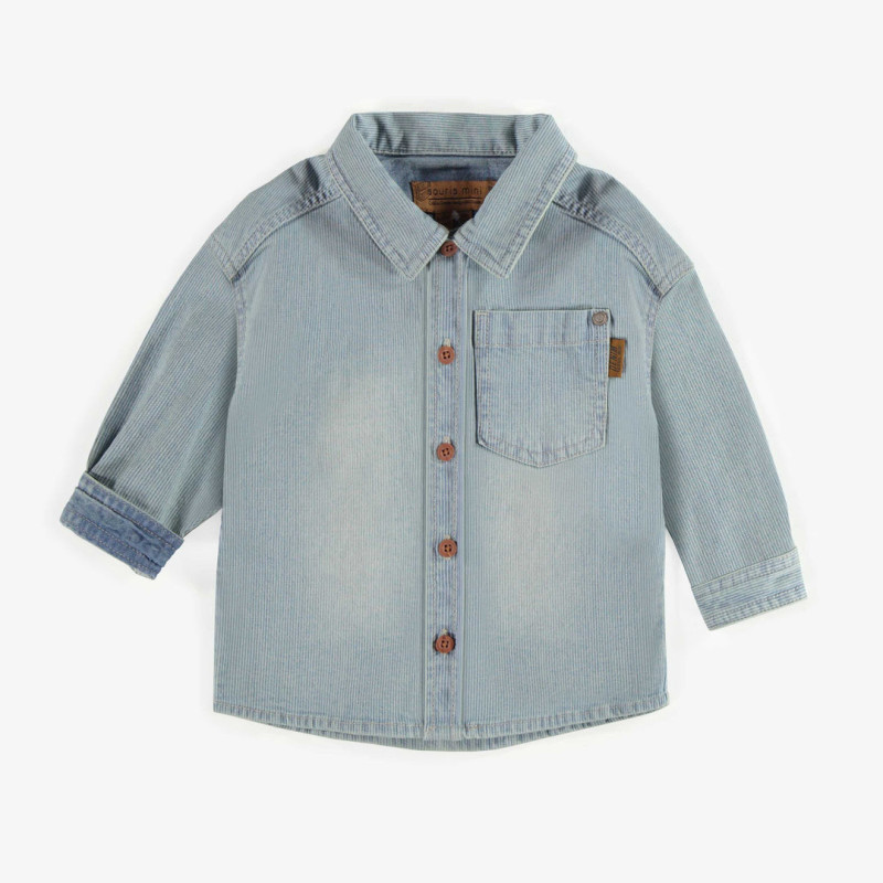 Relaxed fit shirt in railroad stretch denim, blue and cream, baby