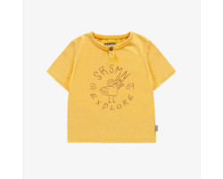 Yellow short sleeves t-shirt  with pelican in cotton, baby