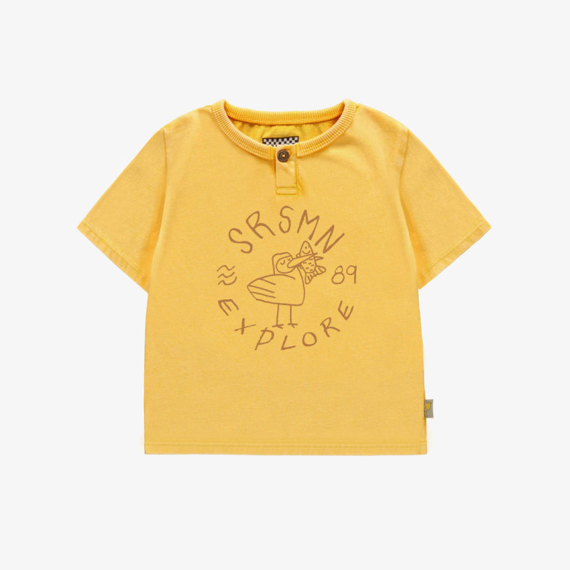 Yellow short sleeves t-shirt  with pelican in cotton, baby