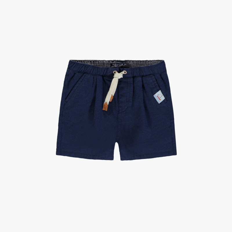 Navy relaxed fit short in cotton and linen, baby