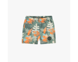 Green swimming bermuda with tropical leaf pattern, baby