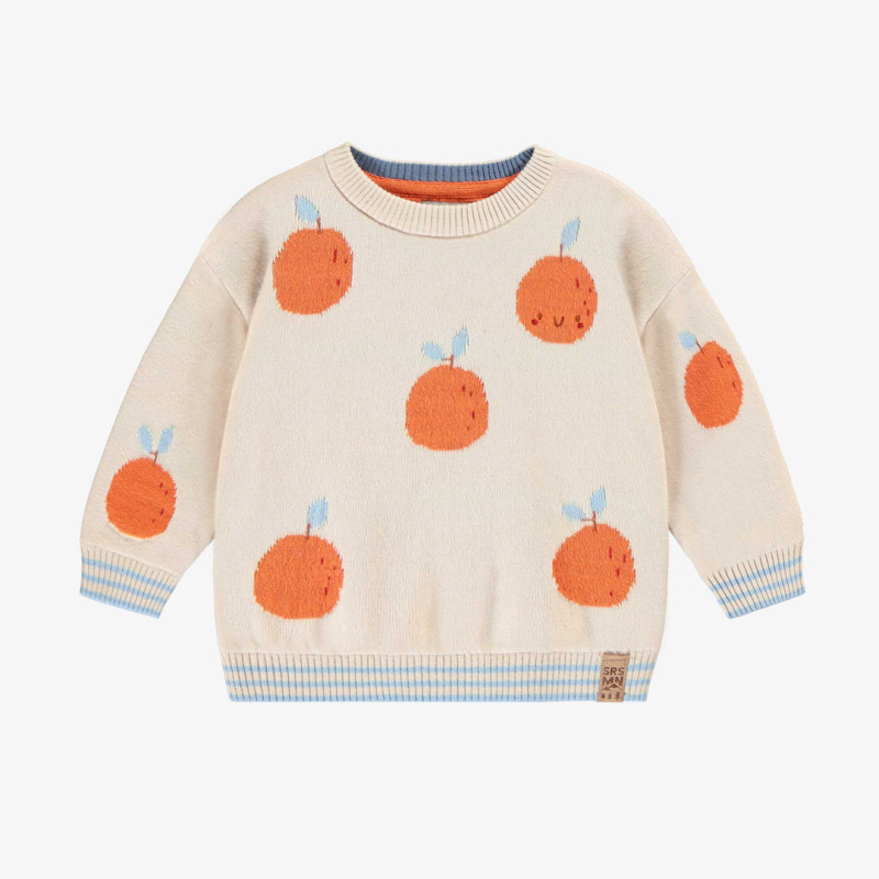 Cream knit sweater with orange jacquard pattern, Baby
