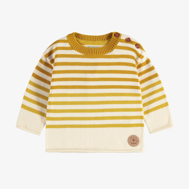 Cream, yellow and ochre striped long sleeves knitted sweater, baby