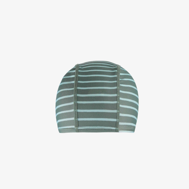 Green and cream striped bathing cap, baby