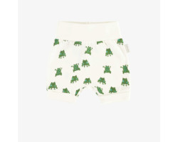 Cream evolutive shorts with green frog all over print in soft jersey, baby