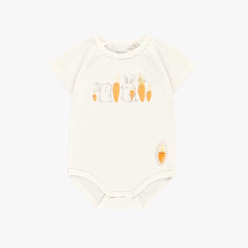 Cream bodysuit with bunnies illustration in stretch jersey, baby