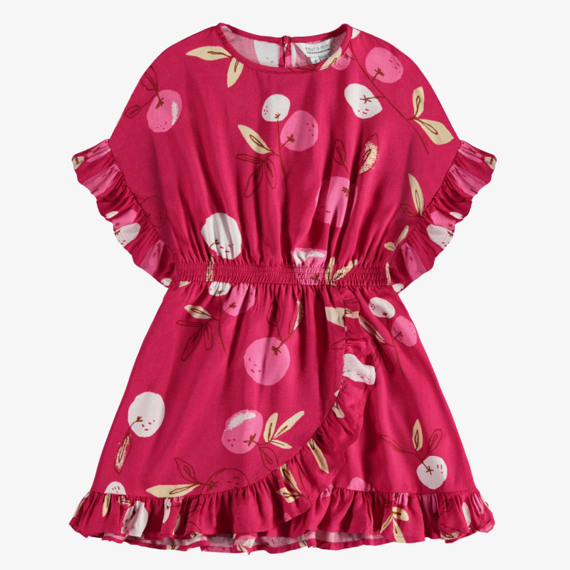 Pink short sleeves relaxed fit flared dress with cherries, child