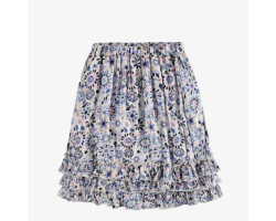 Long white skirt with ruffles and a floral print in viscose, child