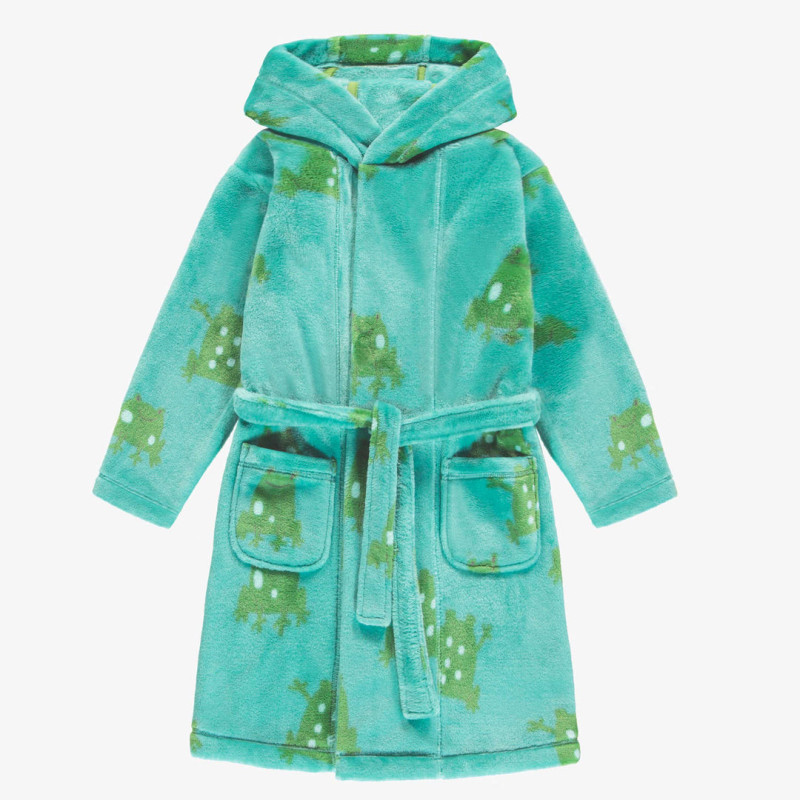 Blue plush dressing gown with frog all over print, child