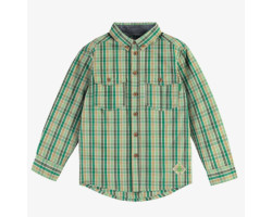 Green and cream plaid shirt in soft cotton, child