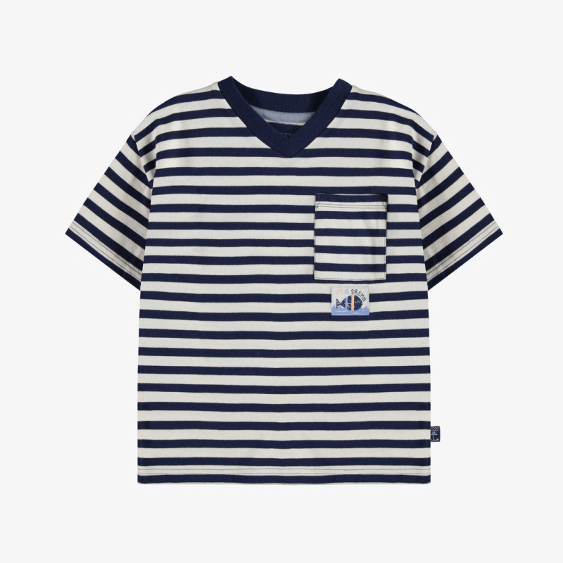 White and navy short sleeves relaxed fit T-shirt with stripes, child