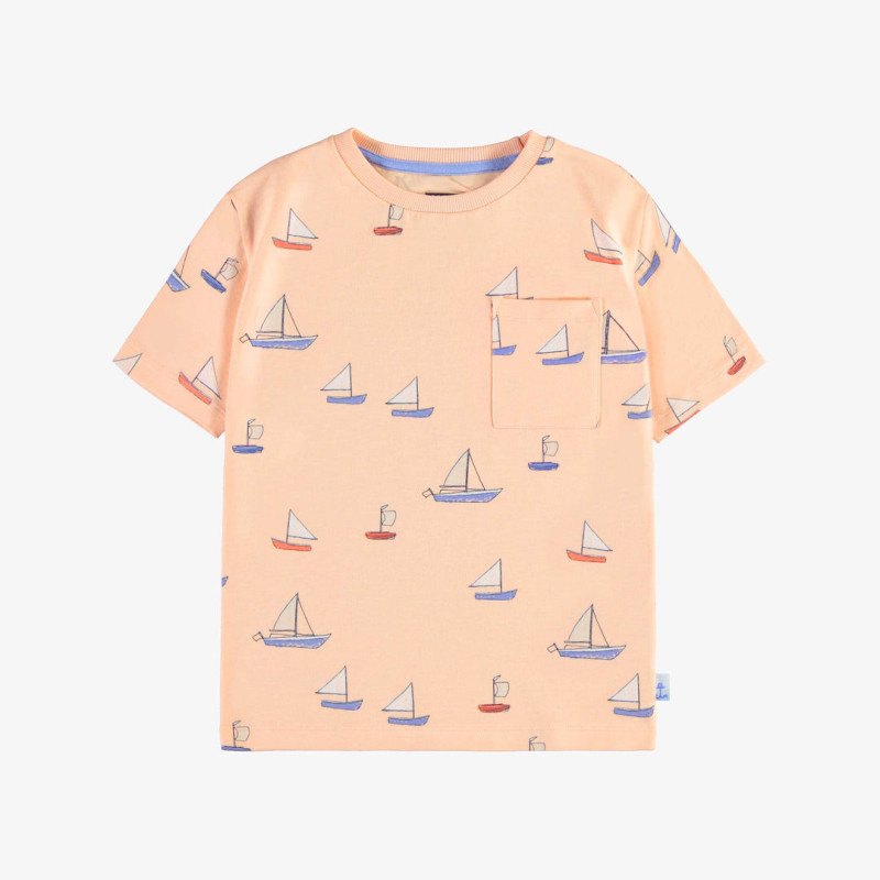 Peach short sleeves t-shirt with sailboard print, child