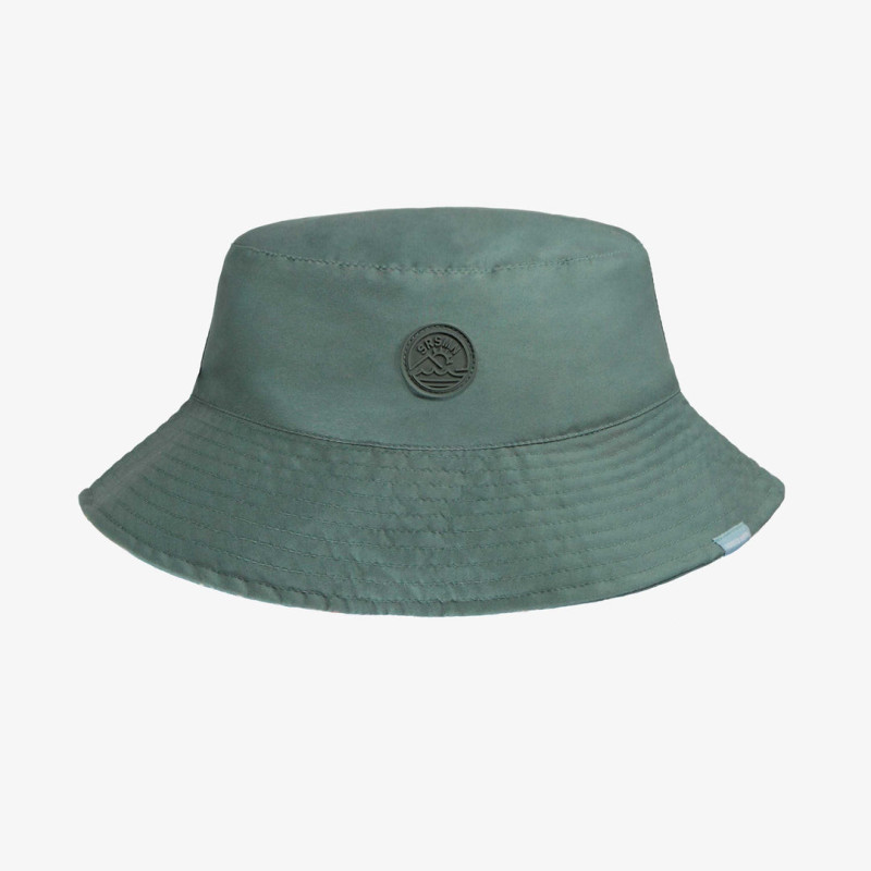 Green reversible bucket hat with tropical leaf pattern, child
