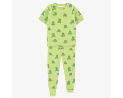 Green two piece pajamas with frog all-over print in soft fabric, child