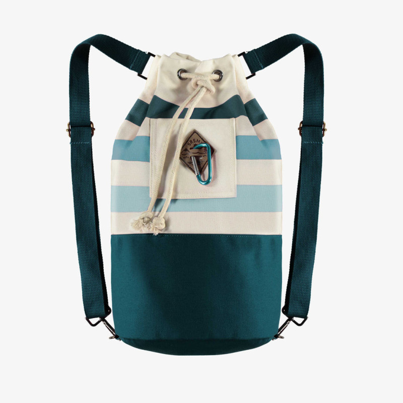 Beach bag with stripes in gradient of blue in cotton canvas, child