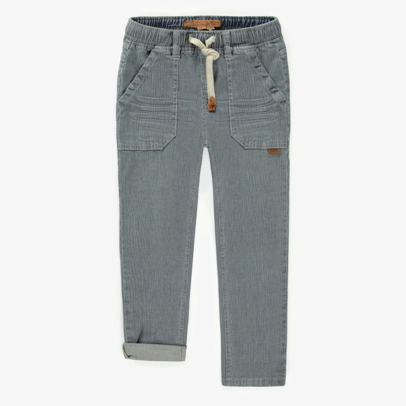 Relaxed fit pants in blue and cream railroad denim, child