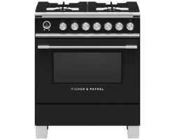 30” Gas Range. Fisher and Paykel 3.5 cu. ft. with 4 burners in Black OR30SCG6B1