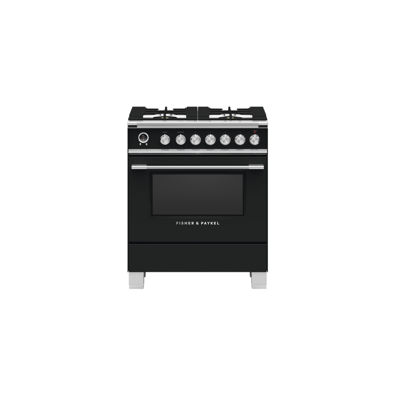 30” Gas Range. Fisher and Paykel 3.5 cu. ft. with 4 burners in Black OR30SCG6B1