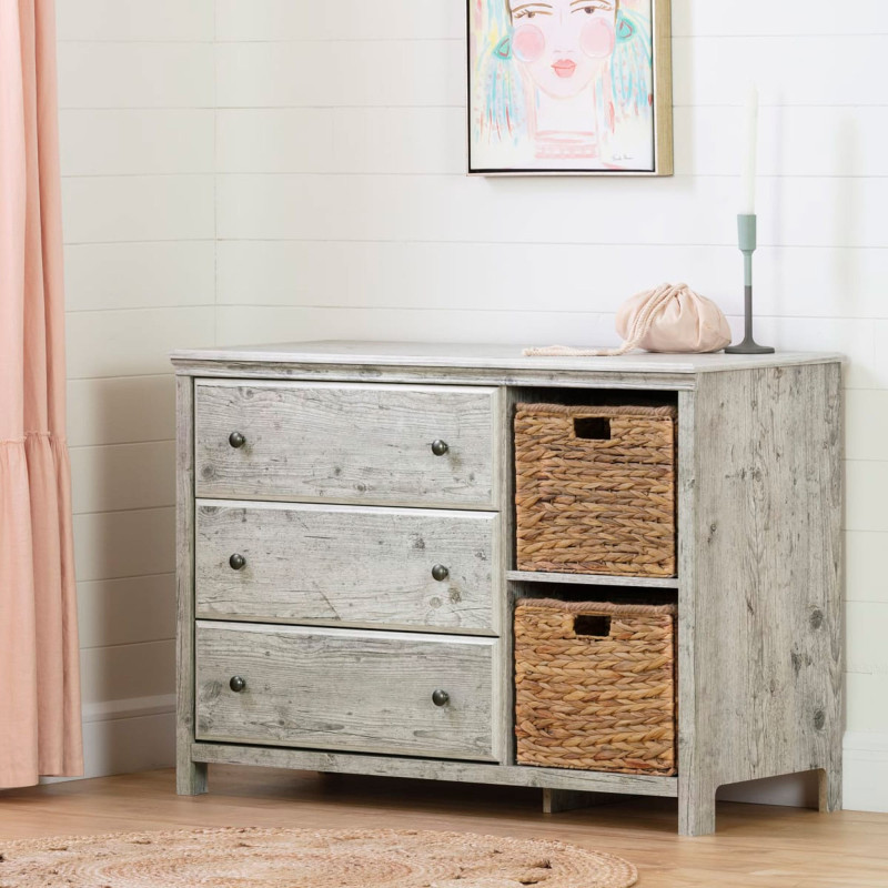 Cotton Candy 3 Drawer Desk with Storage Baskets - Seaside Pine