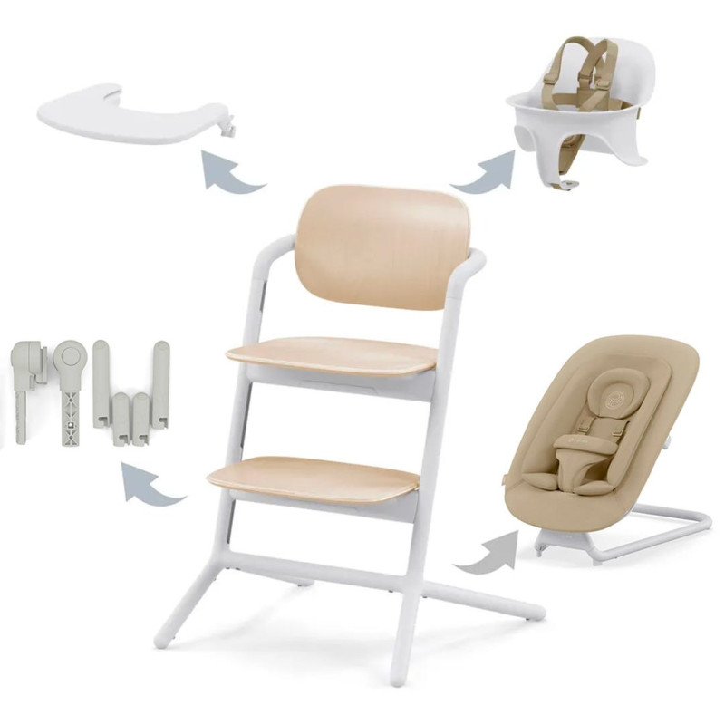Lemo 3-in-1 High Chair + Newborn Seat Set - White Sand