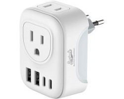 Bestcost.ca Adaptateur prise murale européene pour voyage 2x Type-C, 2x Usb, 2xAC