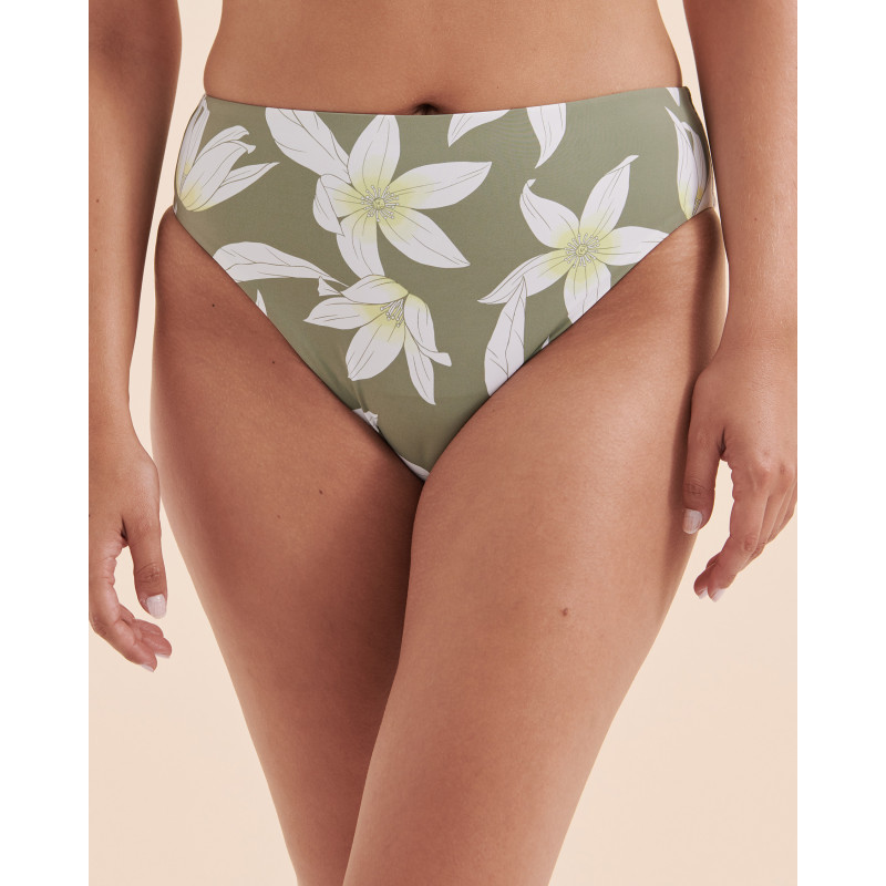 EAU DE SEA Bas de bikini taille haute vert floral
