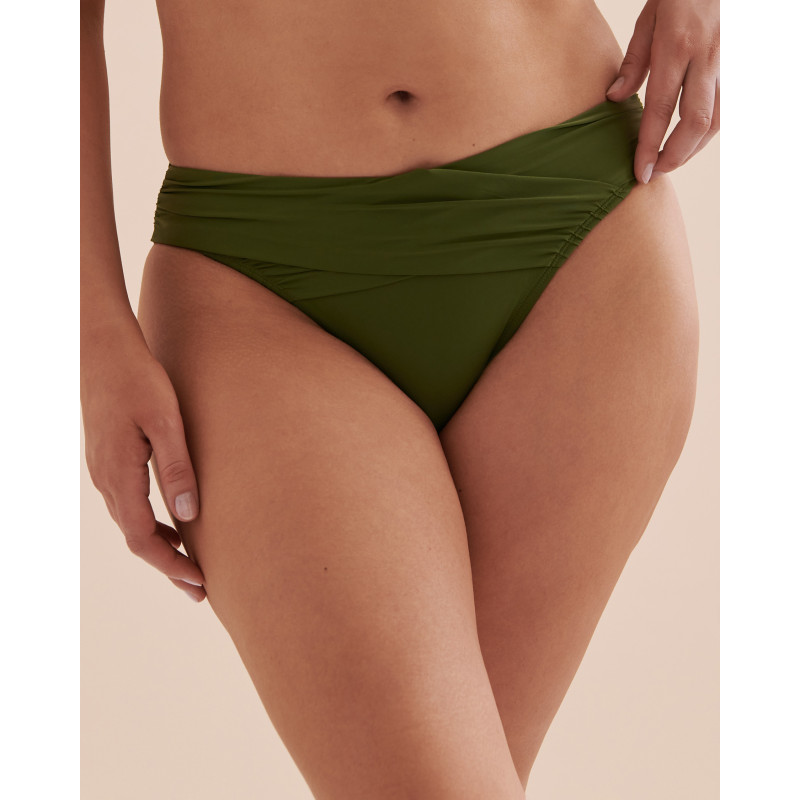 TURQUOISE COUTURE Bas de bikini plissé coupe en V Solid