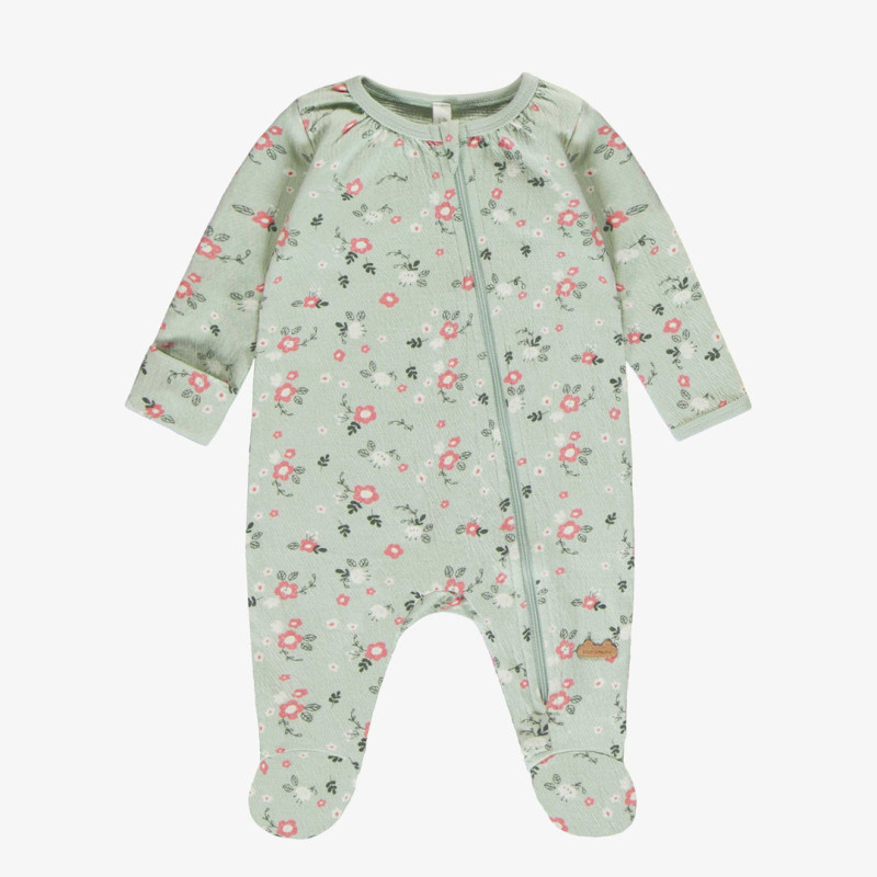 Light green floral pajama in organic jersey, newborn