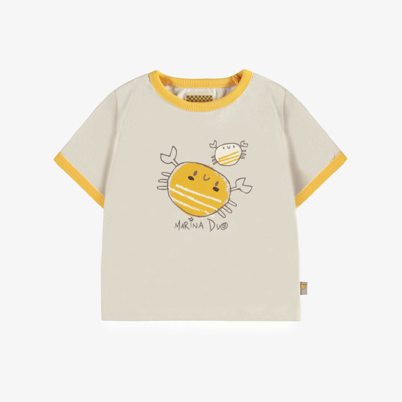 Cream short sleeves t-shirt with crabs in jersey, baby