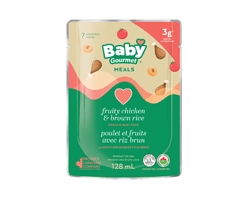 BABY GOURMET Nourriture biologique pour bébé, 128 ml, poulet et fruits avec riz brun