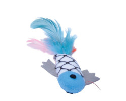 Fish toy with feather and catnip