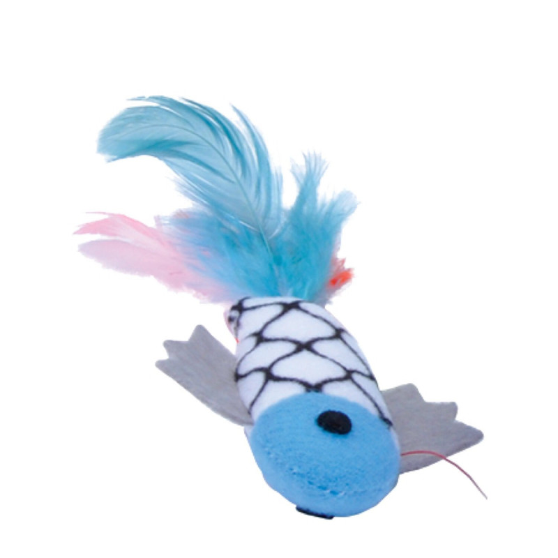 Fish toy with feather and catnip