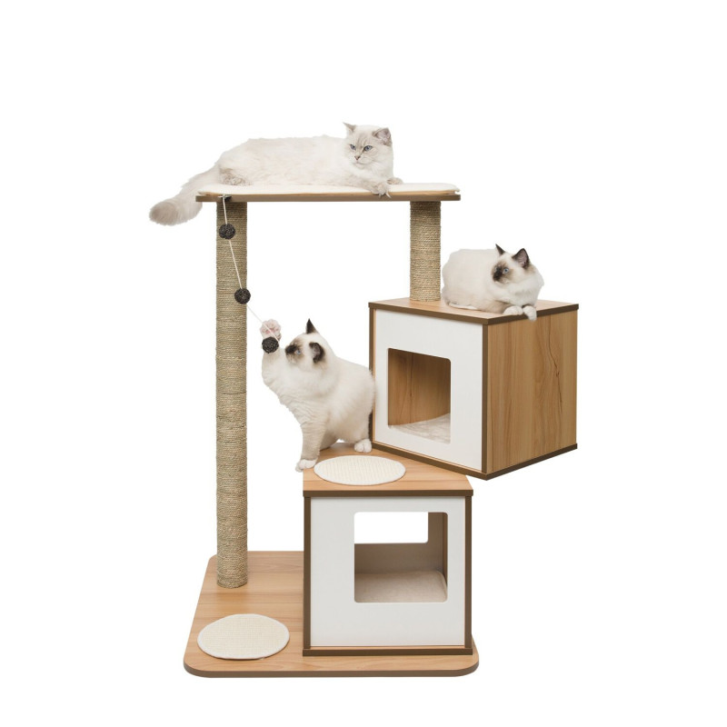 V-Double wooden cat tree, black color…