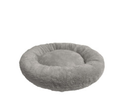 Round Plush Pet Bed, Gray