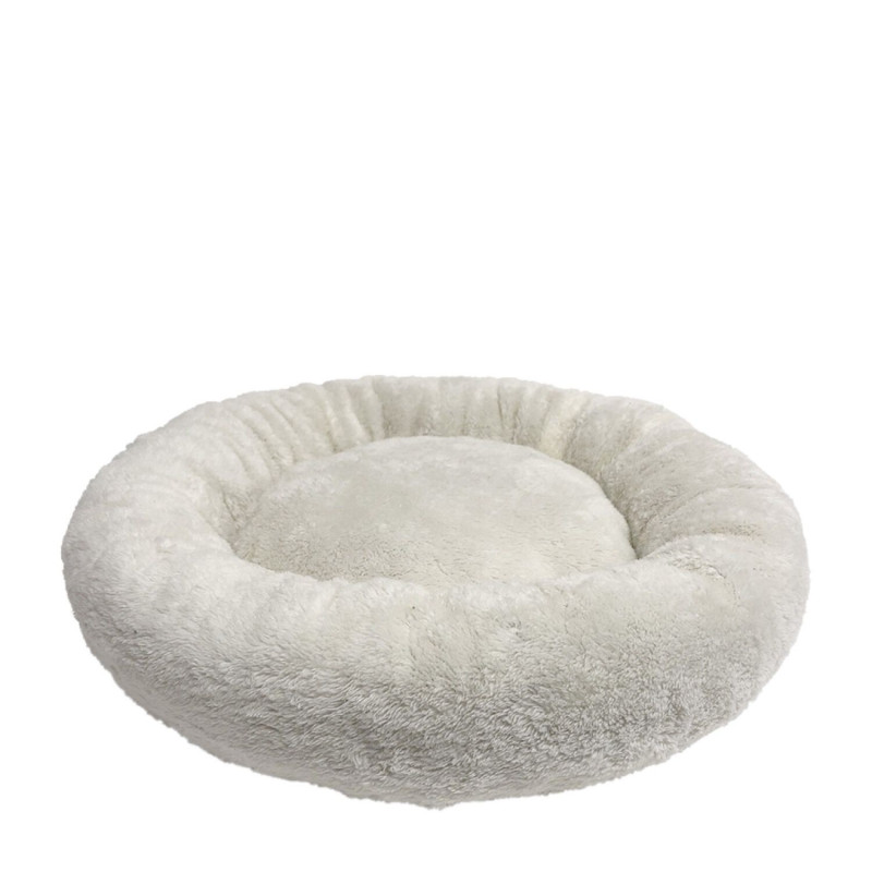 Round Plush Pet Bed, White