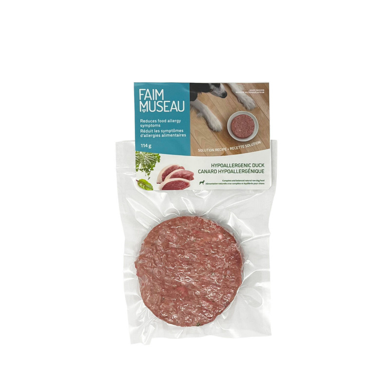 Raw dog food, low-fat duck…