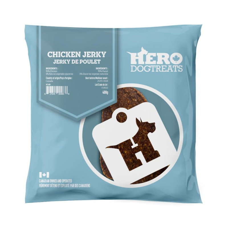 Hero Dog Treats Jerky de poulet pour chiens, 400 g