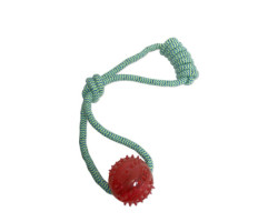 Dental toy with knotted pull rope...