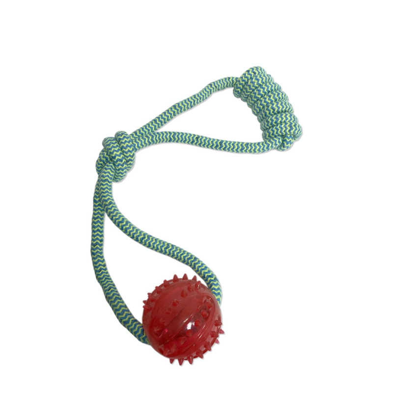 Dental toy with knotted pull rope...