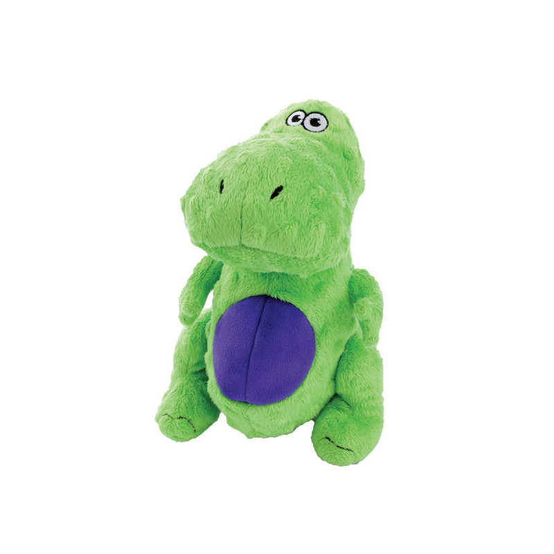 Durable green “T-Rex” toy for medium-sized dogs…