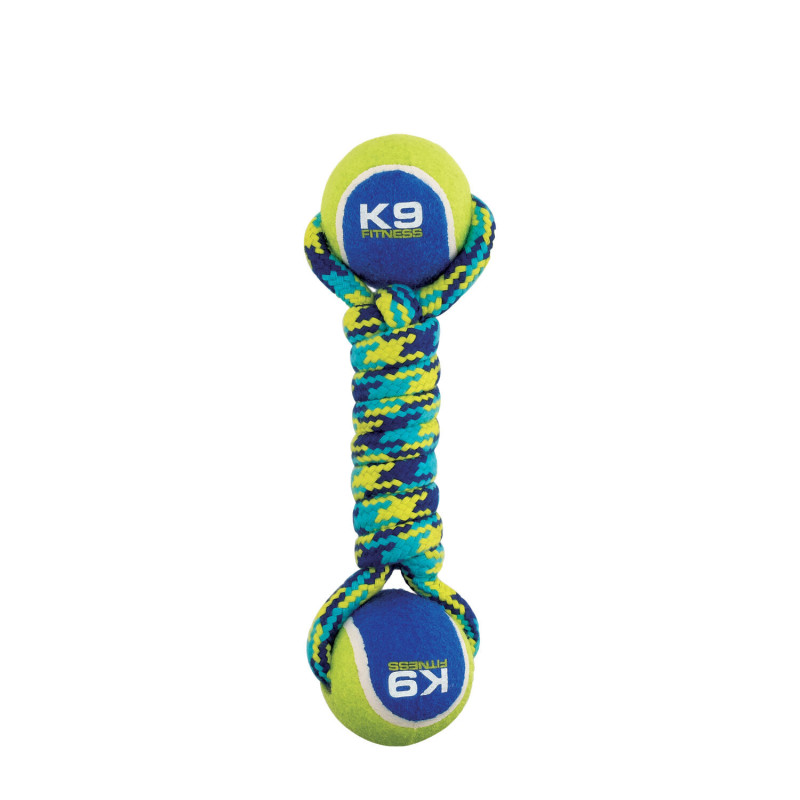 Dumbbell toy with two tennis balls