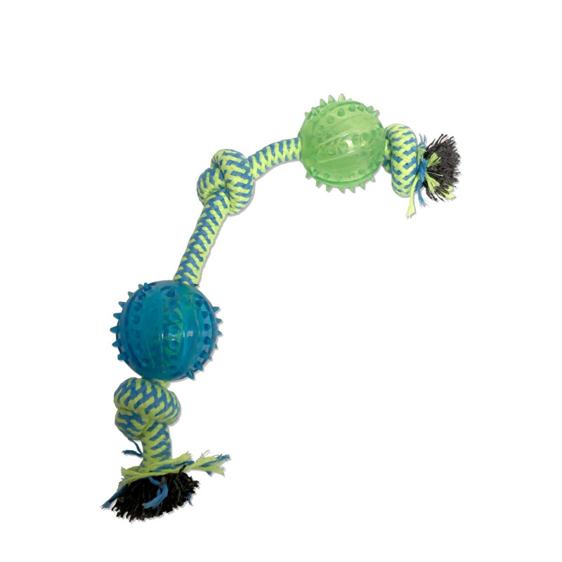 Dental toy with knotted rope with ball…