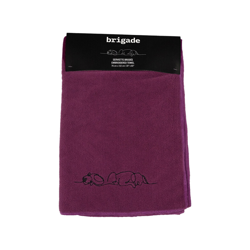 Embroidered microfiber towel, purple