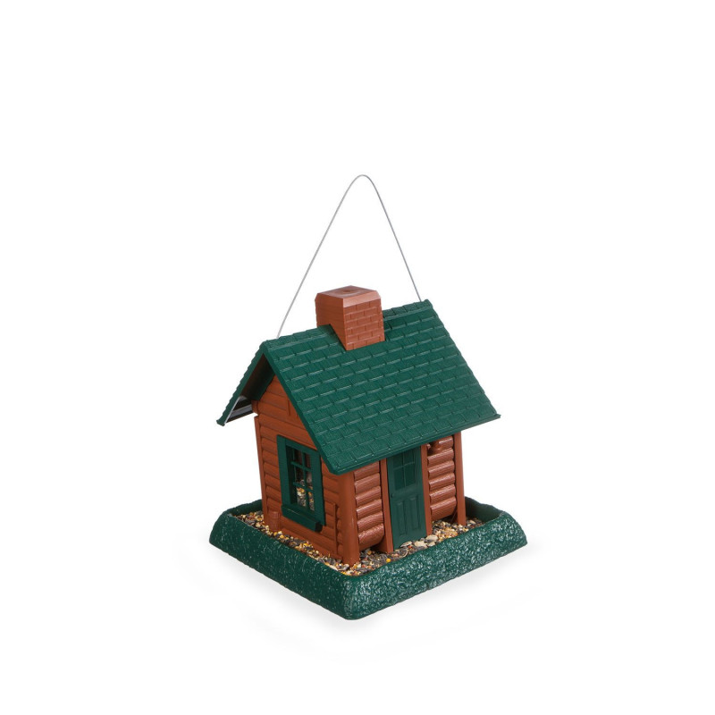 Wooden cabin bird feeder