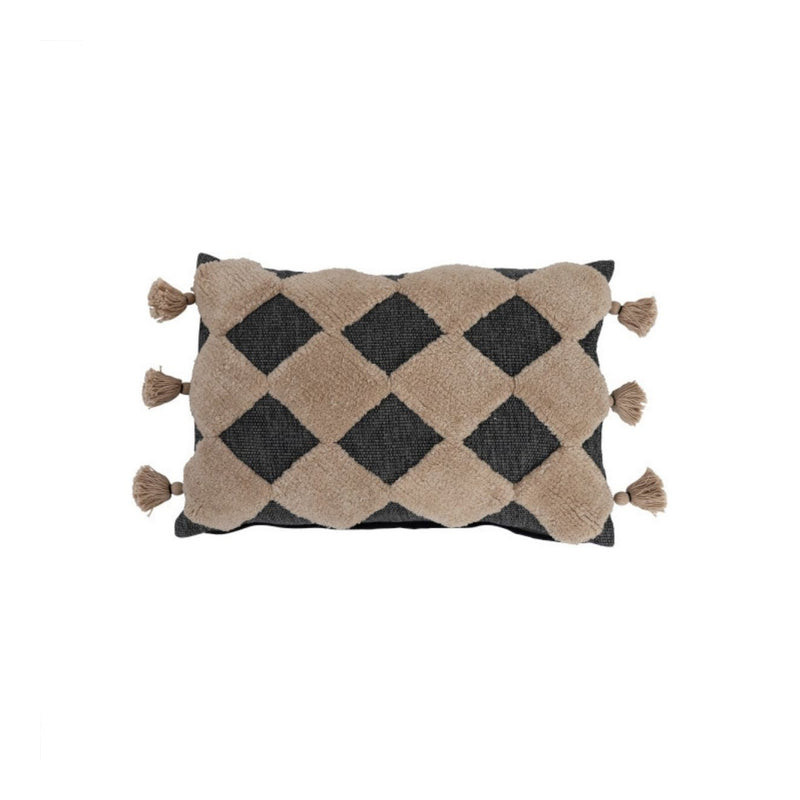 Coussin motif diamands charcoal et beige