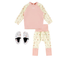 UV Swimsuit T-shirt Set 0-24 months + UV Scalable Pants 0-36 months + Water Booties 12-24 months - Floral