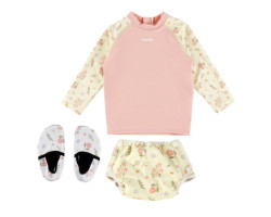 Floral UV Swimsuit T-shirt + Floral Diaper Swimsuit 8-35lbs + Floral Water Bootie Set