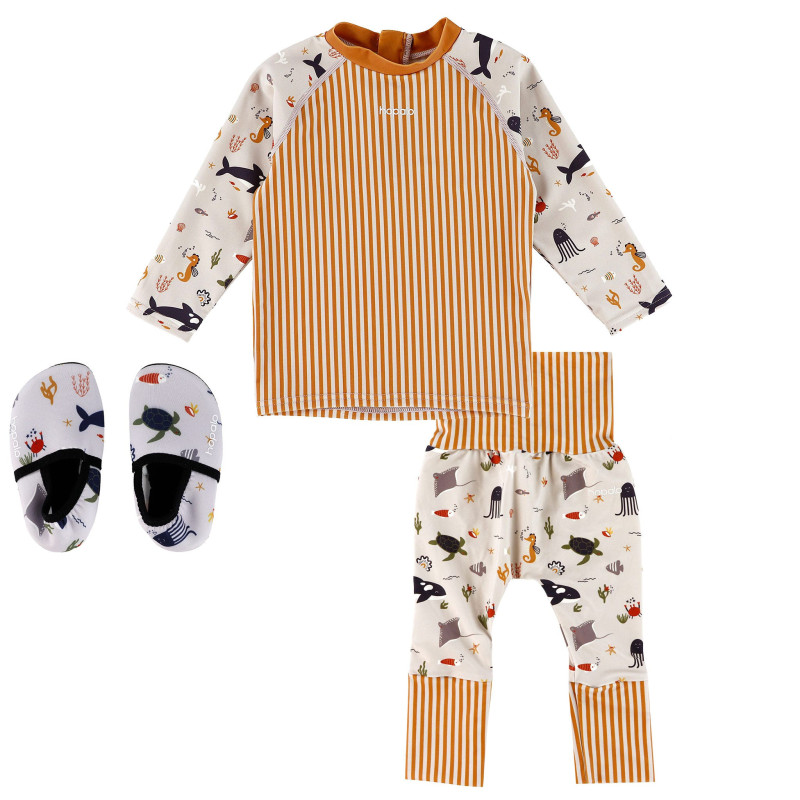 T-shirt set UV swimsuit 0-24 months + Scalable UV pants 0-36 months + Water shoes 12-24 months - Ocean