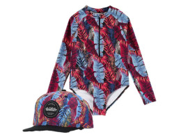 Swimsuit + cap set, 2-14 years - Long tropical